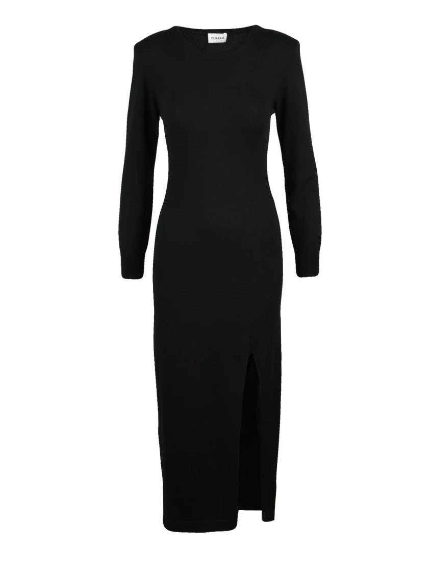 P.A.R.O.S.H. Long Black Knit Dress With Subtle Side Slit