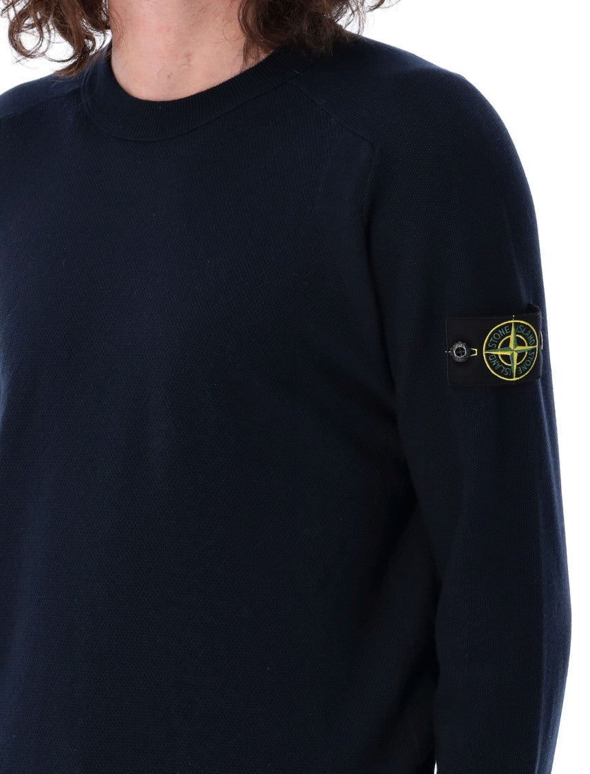 Stone Island Ribbed Black Cotton Crewneck