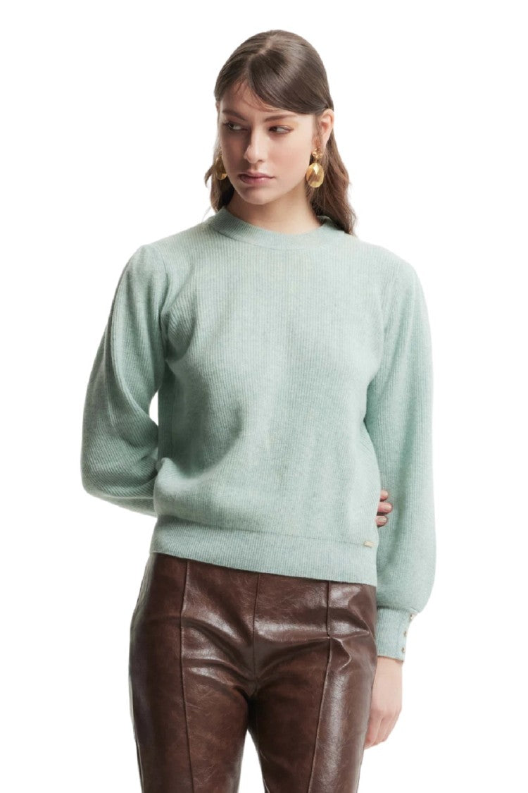 Kocca Ribbed Wool Pullover With Bishop Sleeves And Button Cuffs