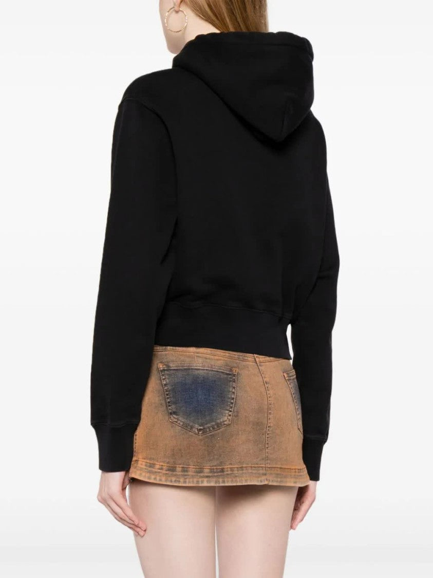 Ambush Black Amb Graphic Cropped Cotton Hoodie