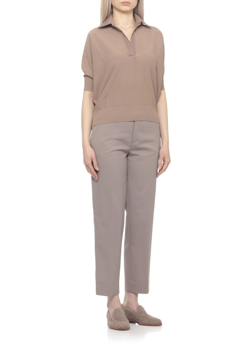 D. Exterior Brown V-Neck Viscose Polo Shirt