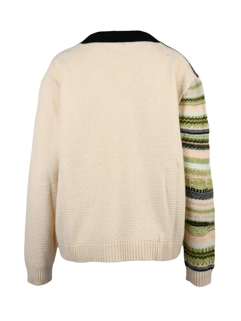 Pdr Phisique Du Role V-Neck Asymmetrical Knit Sweater With Textured Stripes