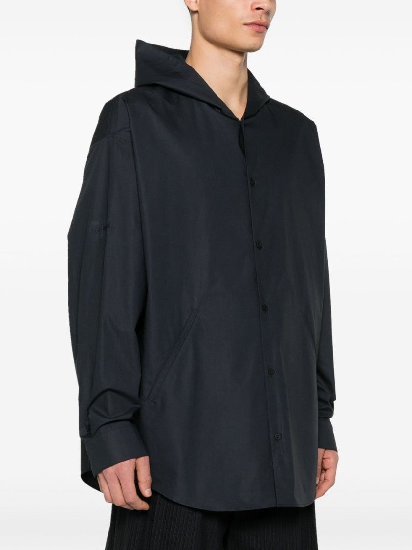 Balenciaga Lightweight Blue Poplin Hooded Shirt