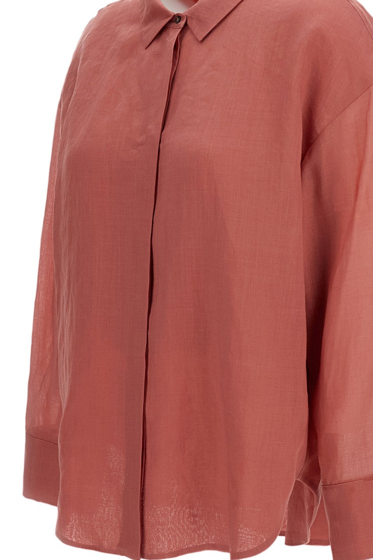 Max Mara Ramie Long-Sleeve Shirt With Pointed Collar