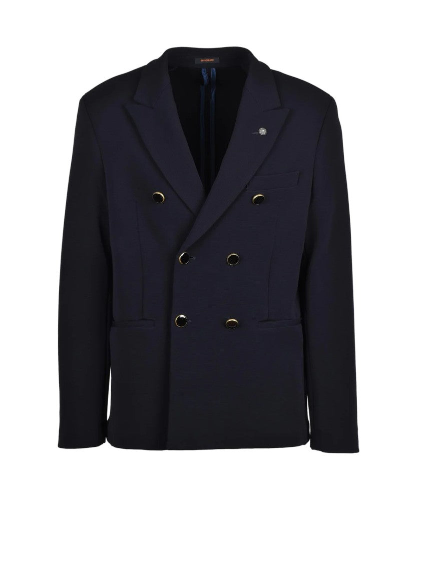 Officina 36 Navy Blue Unlined Double-Breasted Polyamide-Blend Blazer