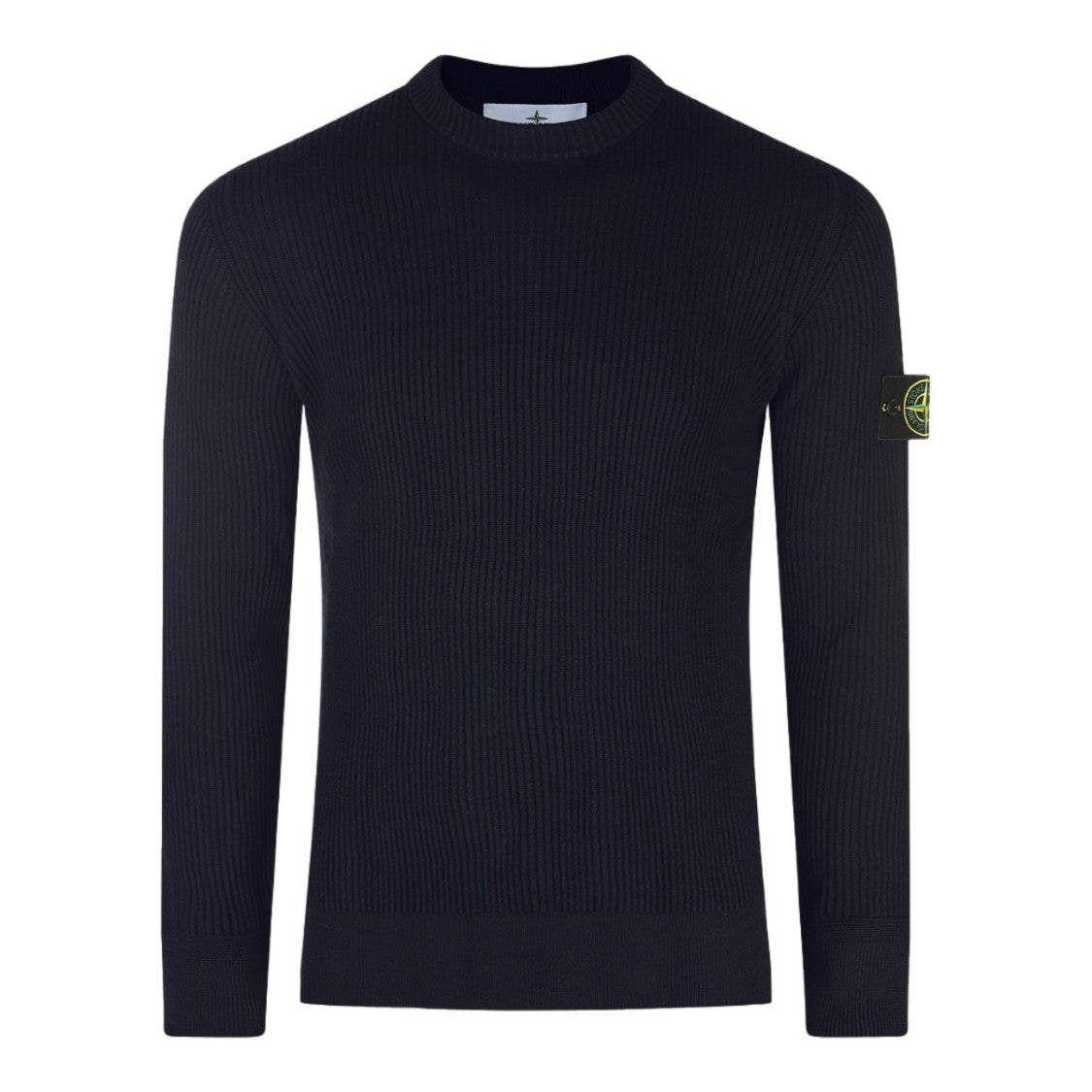 Stone Island Finely Ribbed Black Knit Sweater With Distinctive Patch Detail