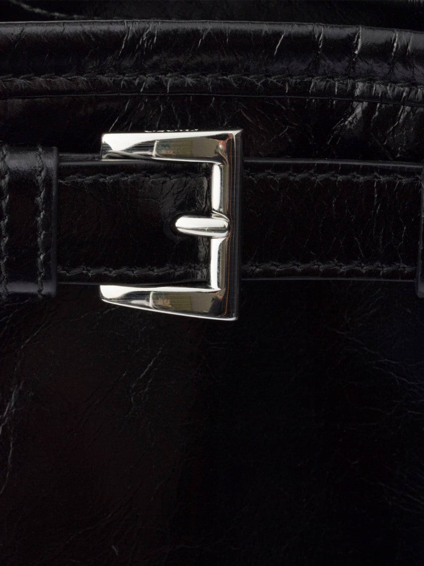 Prada Black Bandoliera Glossy Leather Shoulder Bag