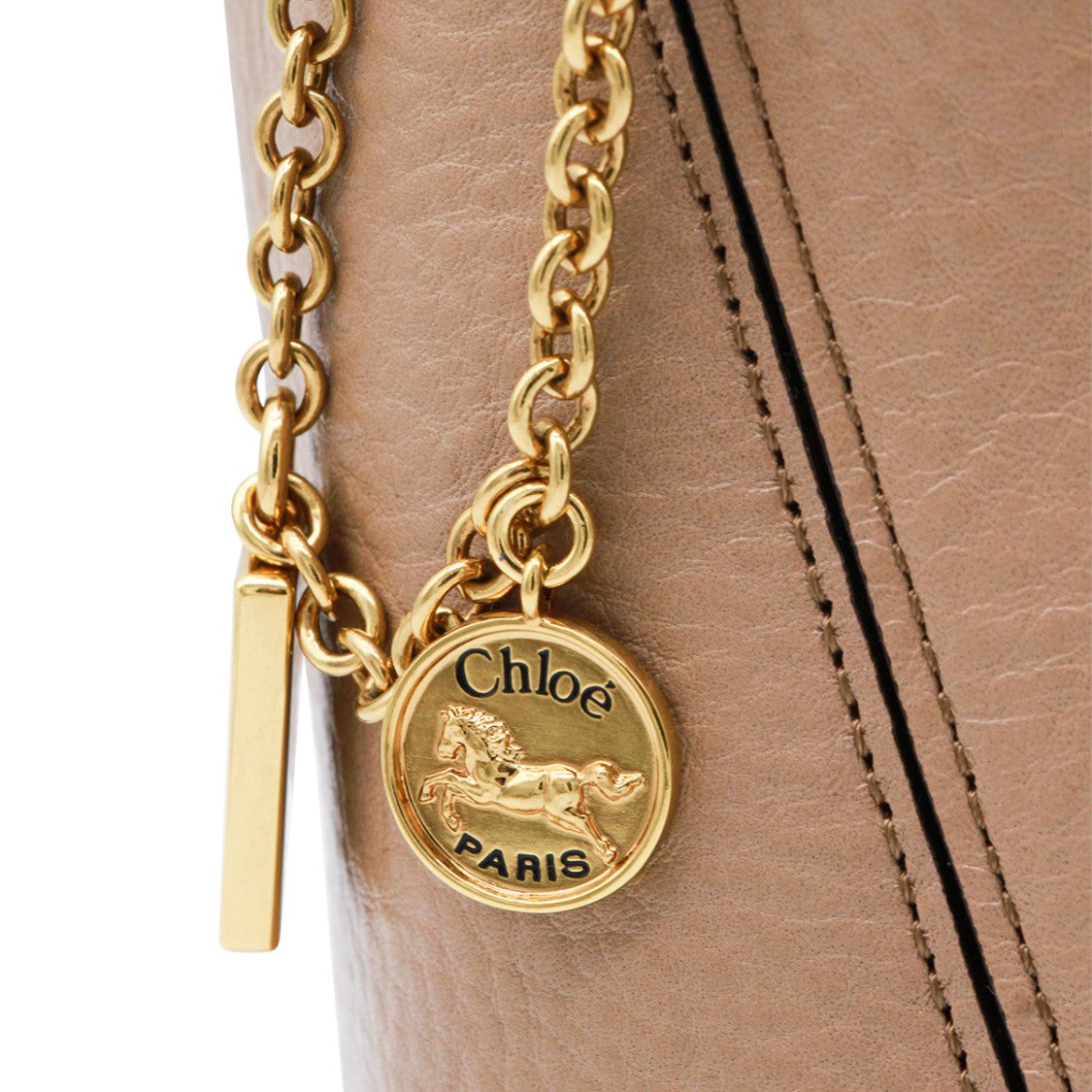Chloé Structured Beige Leather Spin Tote With Charms