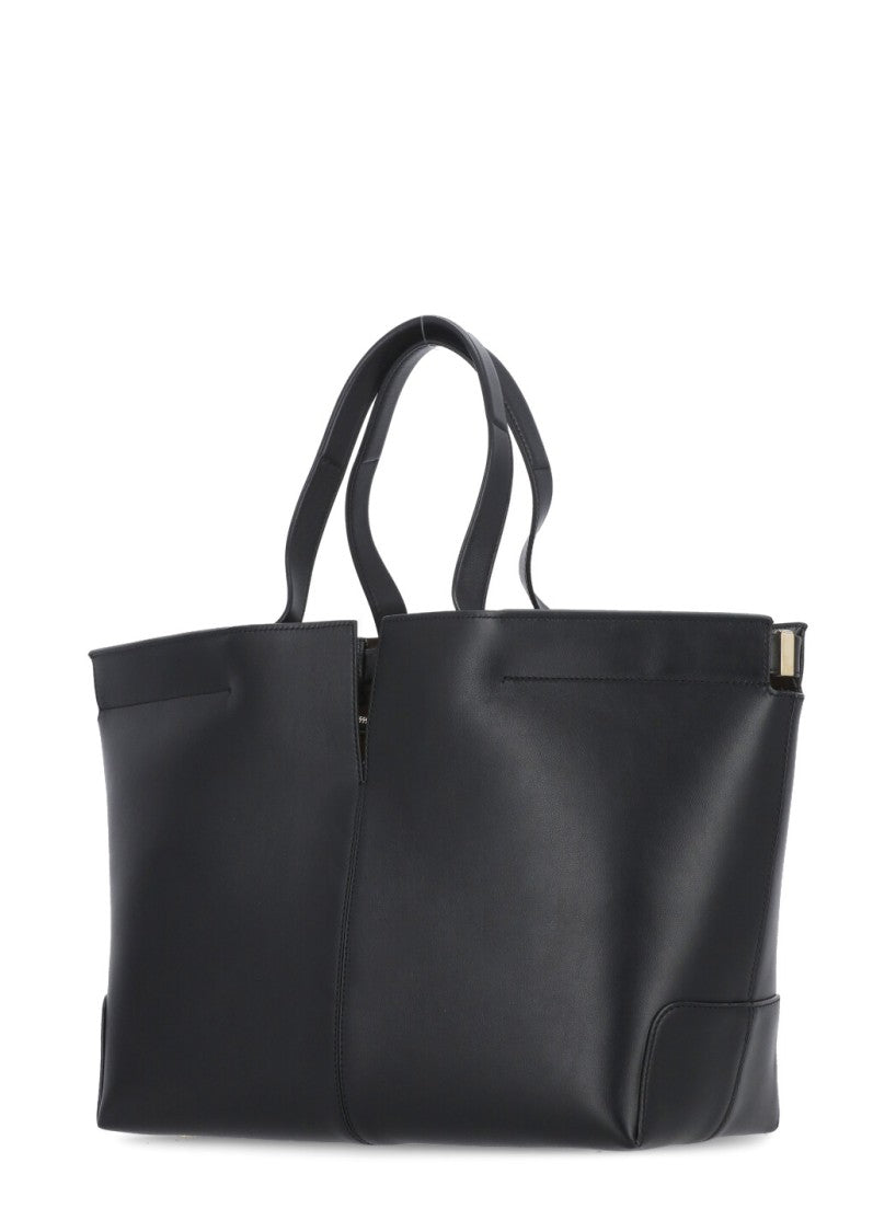 Tod's Structured Black Leather Shopping Bag With Matching Clutch