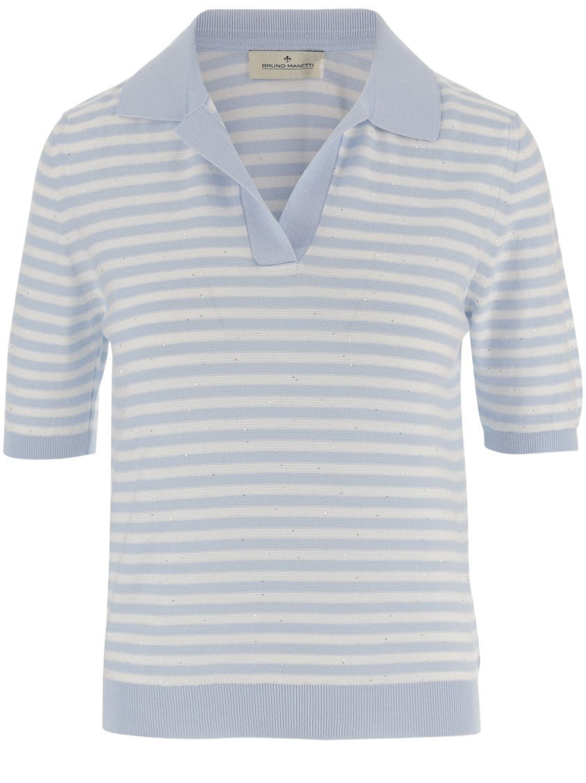 Bruno Manetti Horizontal Stripe Cotton Blend Polo Shirt