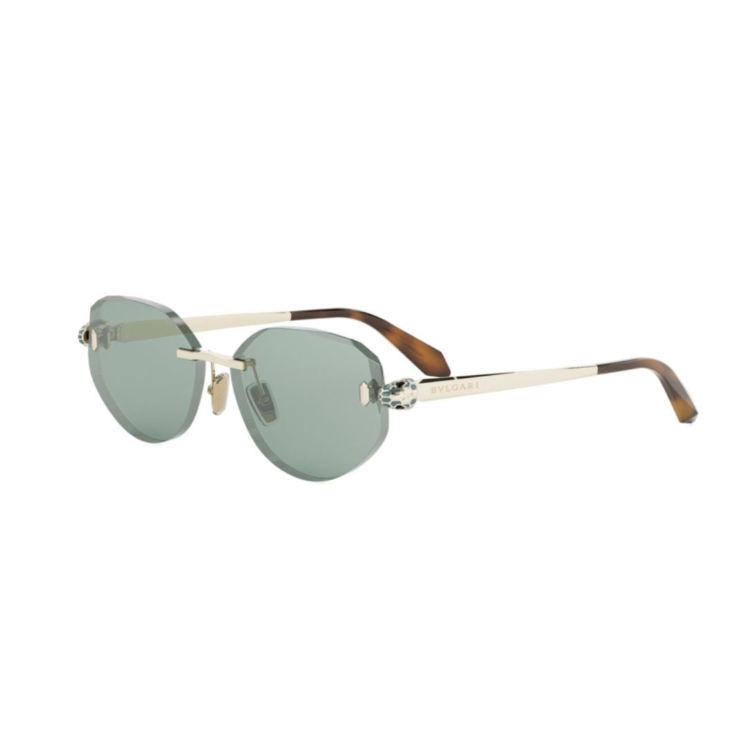 Bulgari Rimless Sunglasses With Irregular Green Lenses