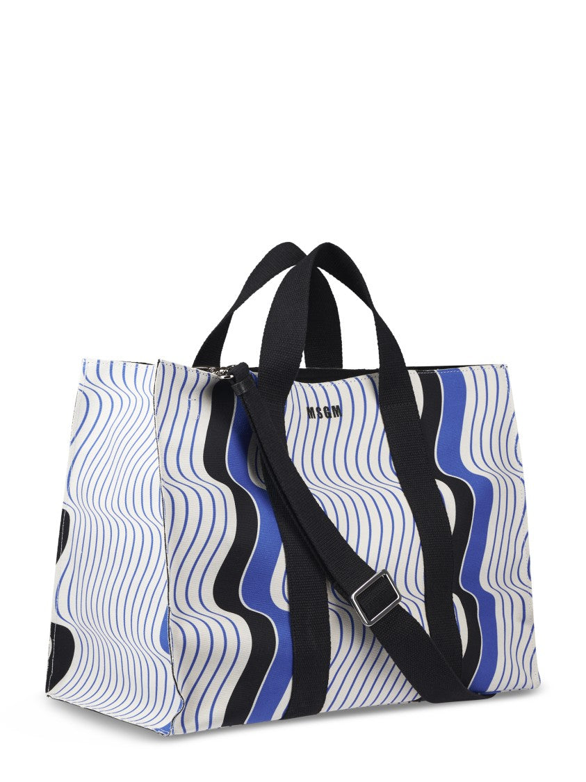 Msgm Wavy Pattern Blue Bag With Black Handles