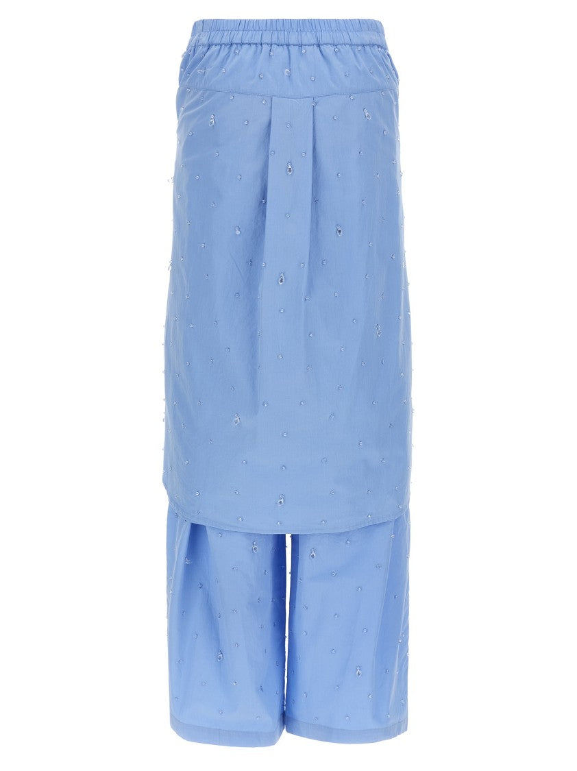 Giuseppe Di Morabito Crystal Appliqué Cotton Poplin Wide Leg Pants
