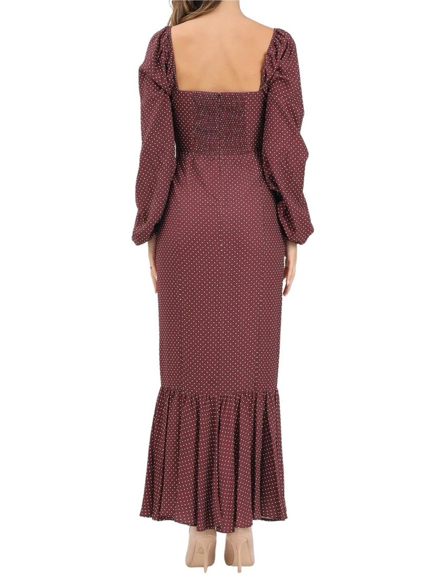 Mar De Margaritas Long Red Dress With Puff Sleeves And Lace Trim