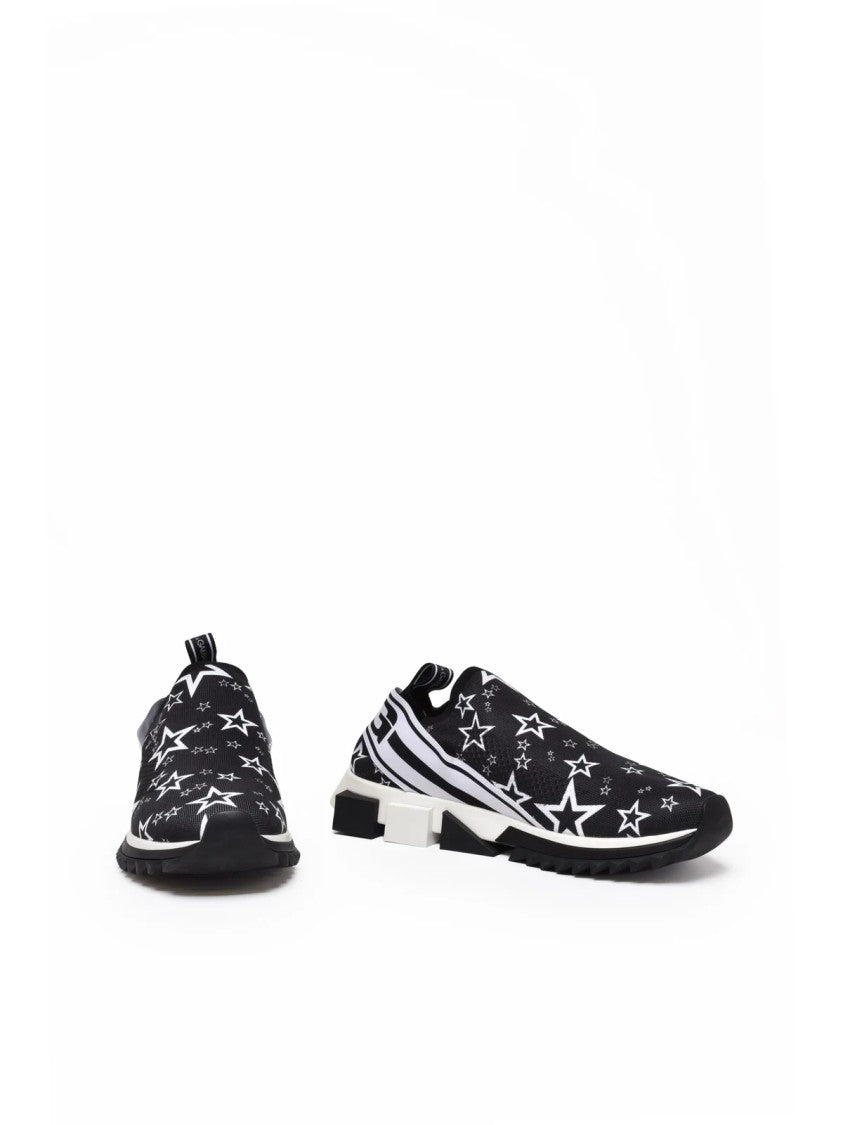 Dolce & Gabbana Black/White Geometric Block Sole Stretch Sneakers