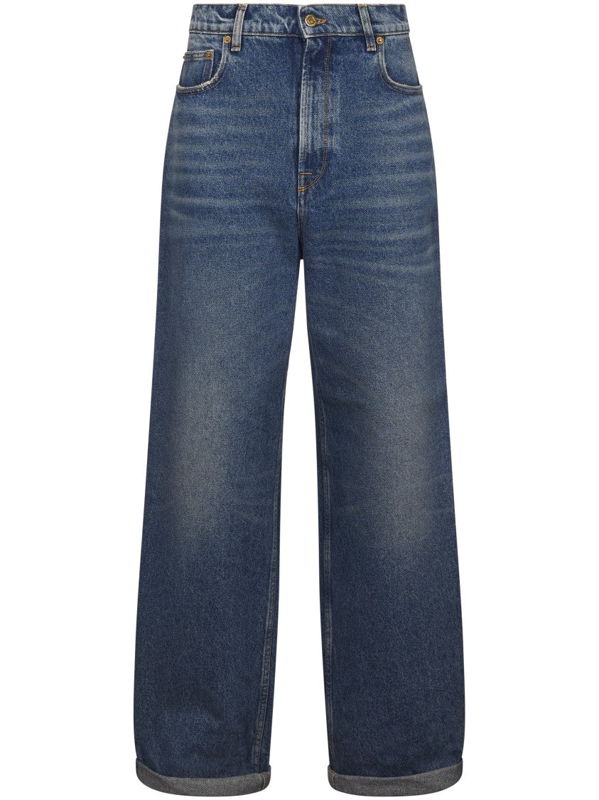 Golden Goose Relaxed Wide-Leg Denim Jeans In Medium Stone Wash