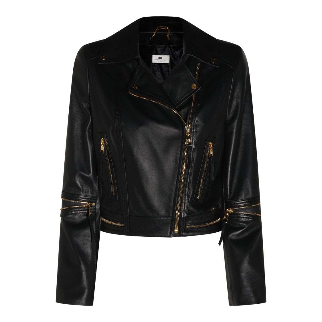 Elisabetta Franchi Sleek Fitted Leather Jacket With Asymmetrical Zipper