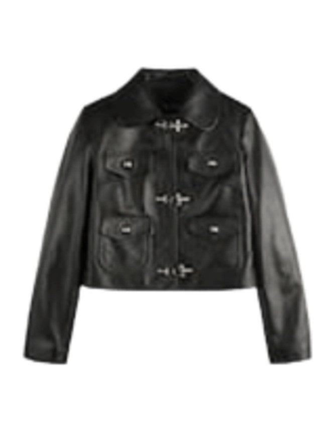 Fay Cropped Black Leather Jacket