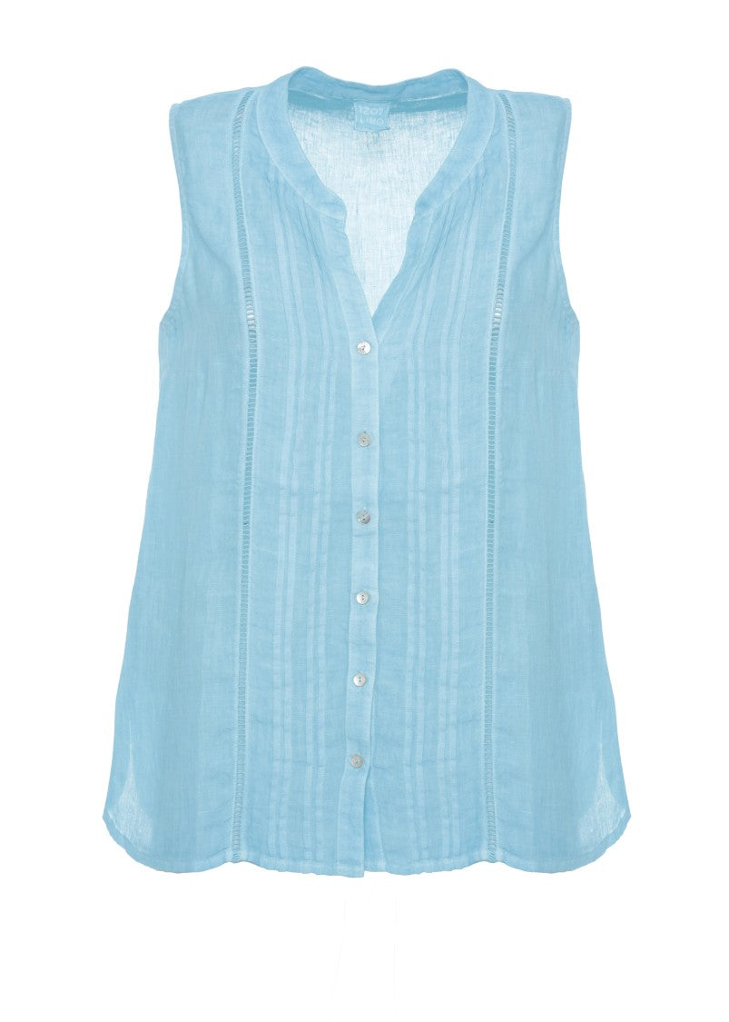 120% Lino Light Blue Cut-Out Linen Tank Top