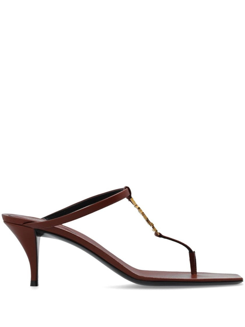 Saint Laurent Brown Sandals With Gold Chain Detail