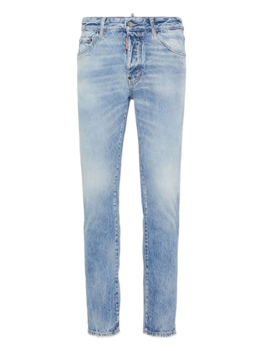 Dsquared2 Light Blue Denim Jeans With Whiskering Effect And Classic Five-Pocket Design