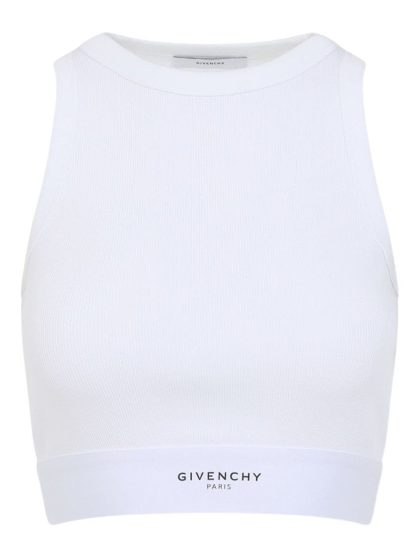 Givenchy White Cropped Ribbed Logo Band Tank Top