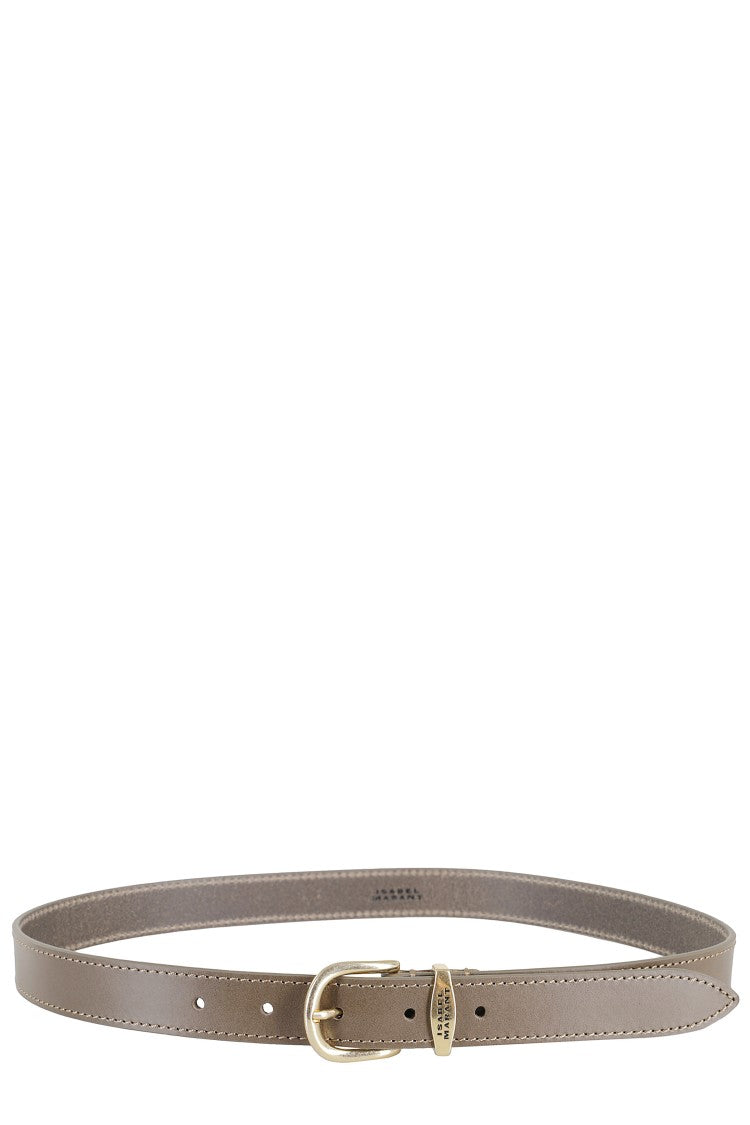 Isabel Marant Slim Leather Belt With Gold Logo Buckle