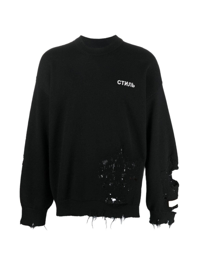 Heron Preston Ctnmb Logo Shredded Knit Sweater