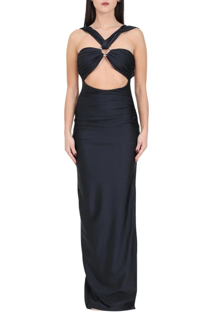 House Of Amen Black Twisted Strap Lycra Maxi Dress