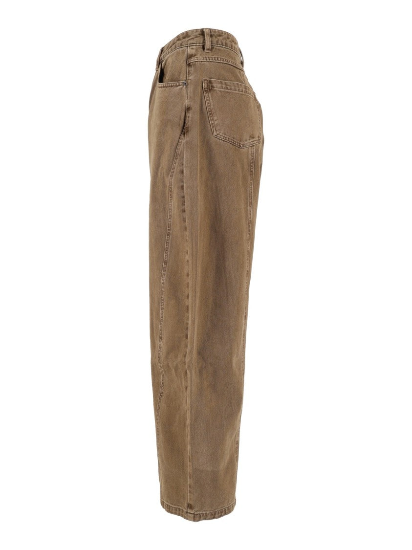 Eleh Brown High-Waist Cotton Wide-Leg Pants
