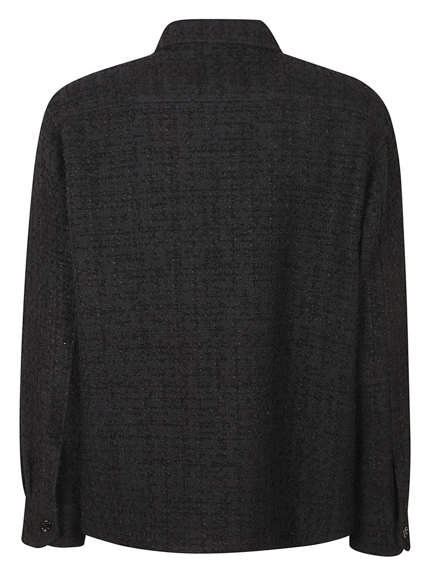 Valentino Garavani Textured Black Coat With Classic Collar And Subtle Checkered Pattern