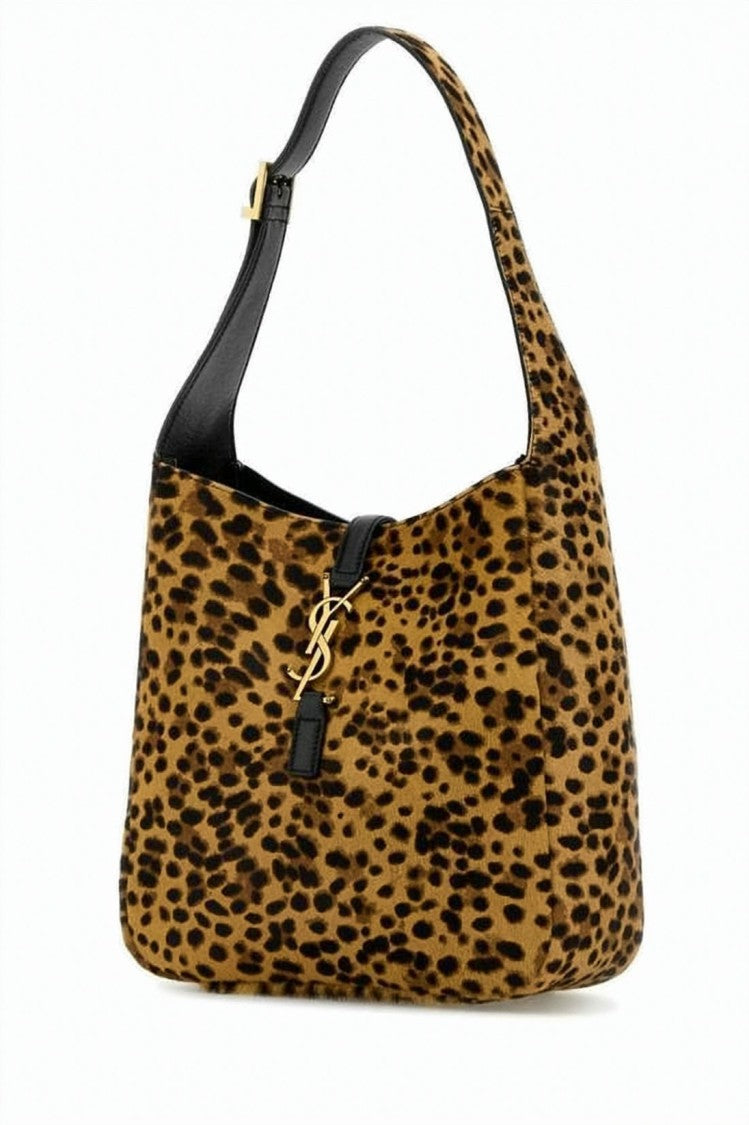 Saint Laurent Supple Pony Hair Leather Shoulder Bag With Leopard Print