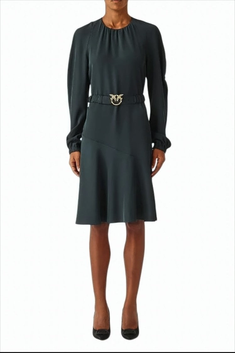 Pinko Fitted Black Stretch Crepe Midi Dress