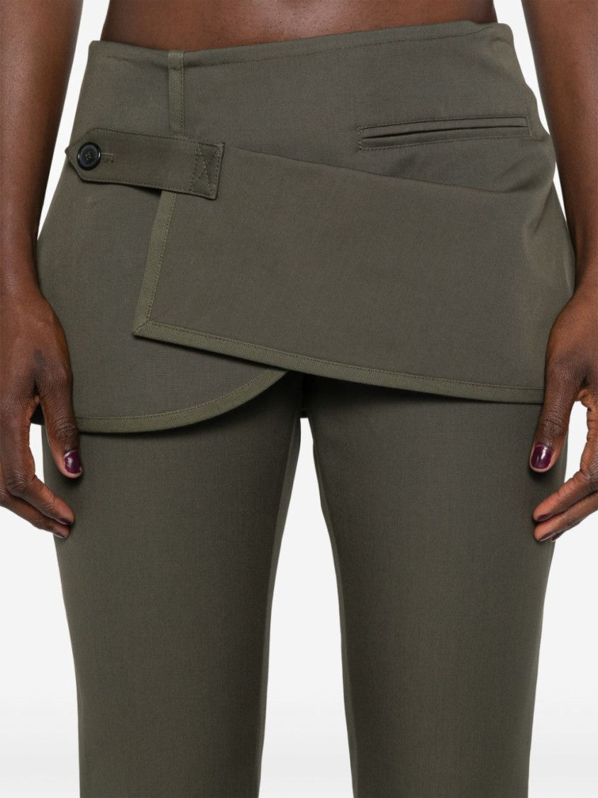 Courrèges Olive Green Cotton Bootcut Trousers