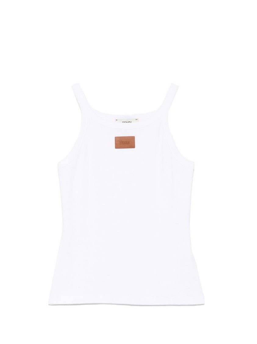 Fendi White Fitted Sleeveless Ribbed Logo Top