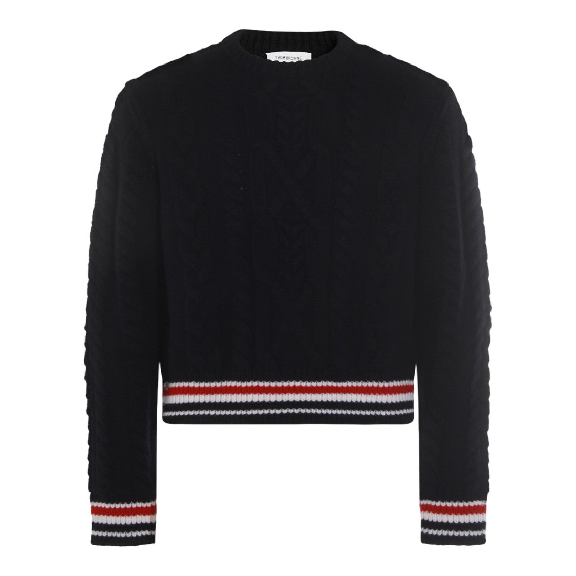 Thom Browne Cable-Knit Sweater With Striped Accents