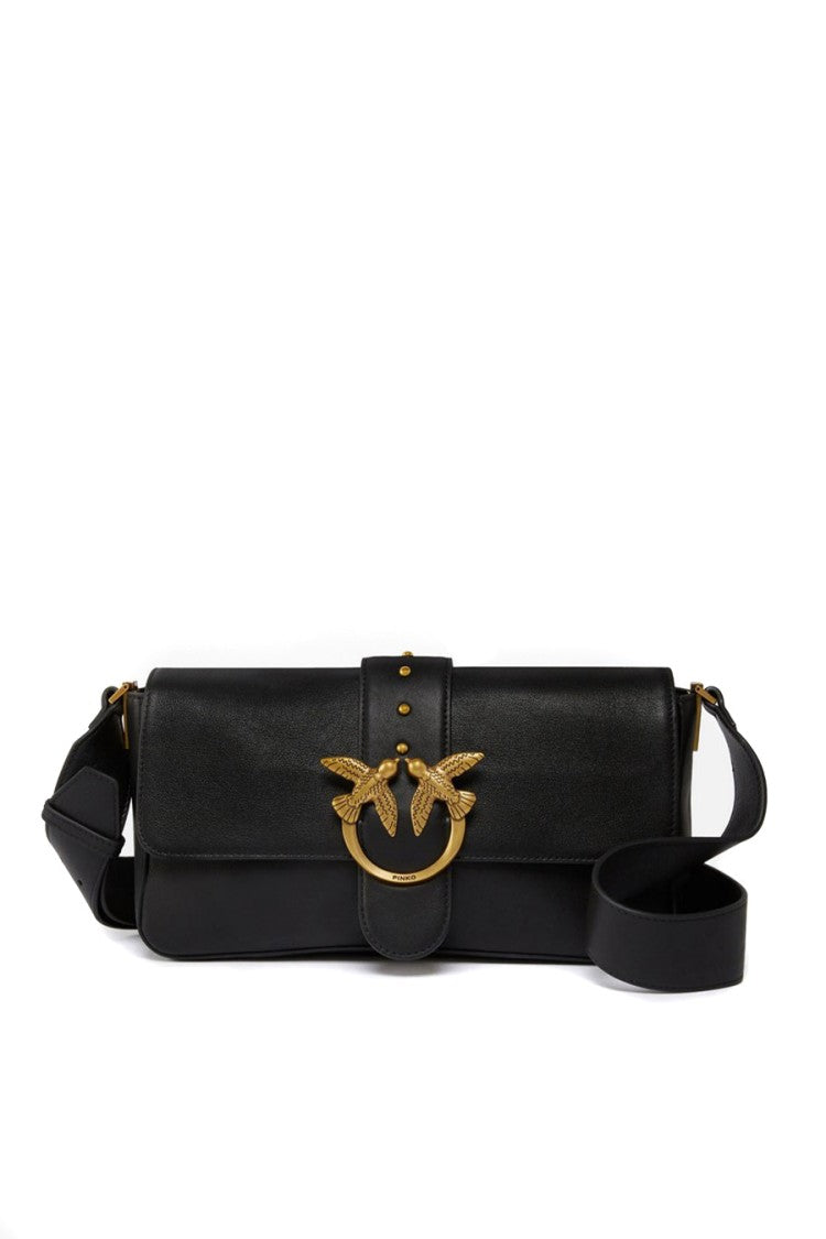Pinko Black Love Bag One Leather Gold-Buckle Shoulder Bag