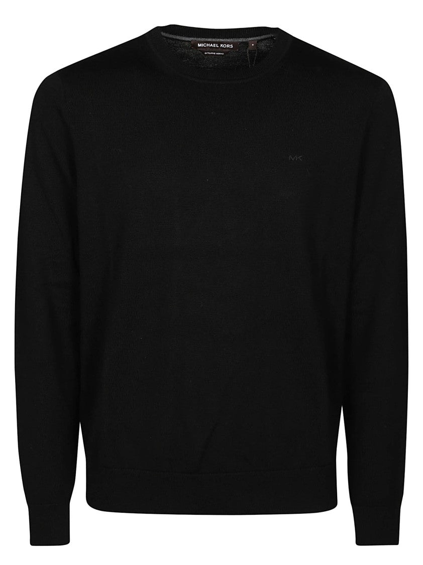 Michael Kors Black Crew Neck Sweater In Extra Fine Merino Wool