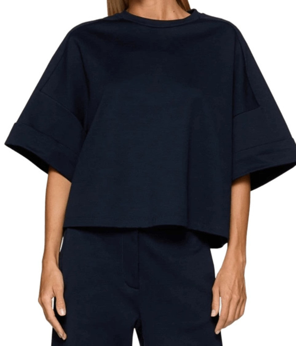 Dondup Cropped Black T-Shirt With Wide Sleeves And Modern Silhouette