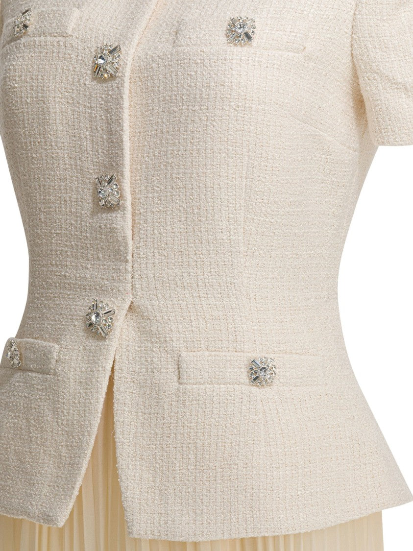 Self-Portrait Boucle Midi Dress With Pleated Skirt