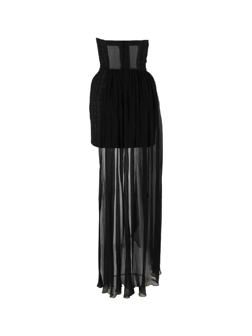 Elisabetta Franchi Black Strapless Textured Sheer Evening Dress