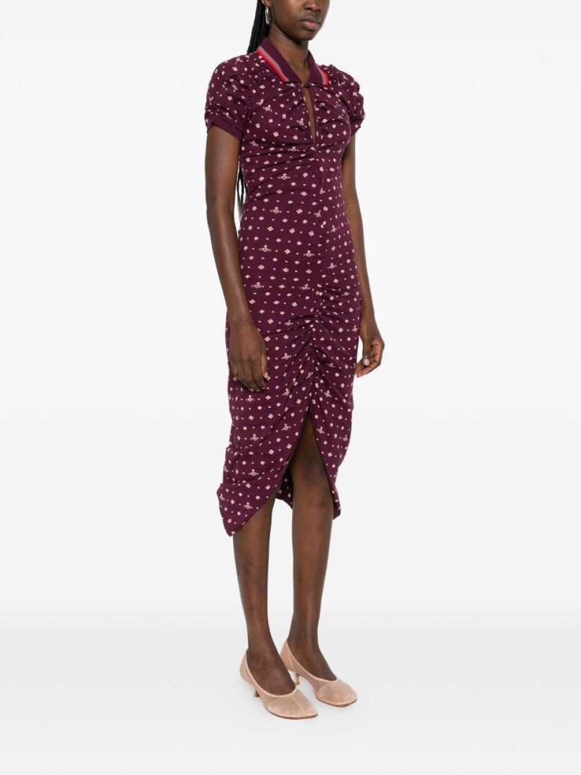 Vivienne Westwood Midi Dress With Floral Pattern And Asymmetrical Hemline