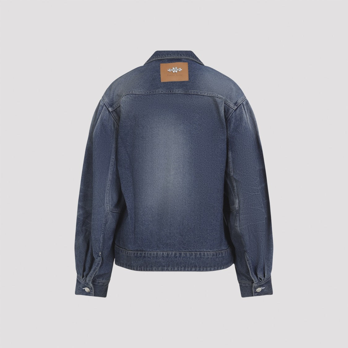 Simone Rocha Dark Denim Jacket With Belted Waist And Pearl Embellishments