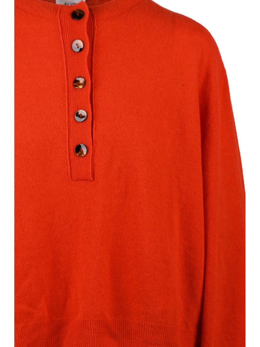 Alysi Short Serafino Knit Sweater With Tortoiseshell Button Placket