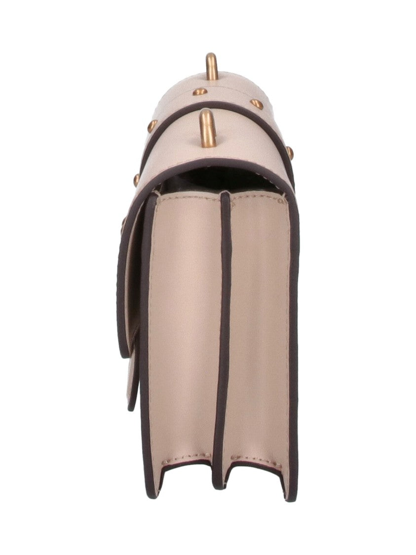 Pinko Beige Love One Gold-Tone Chain Leather Shoulder Bag