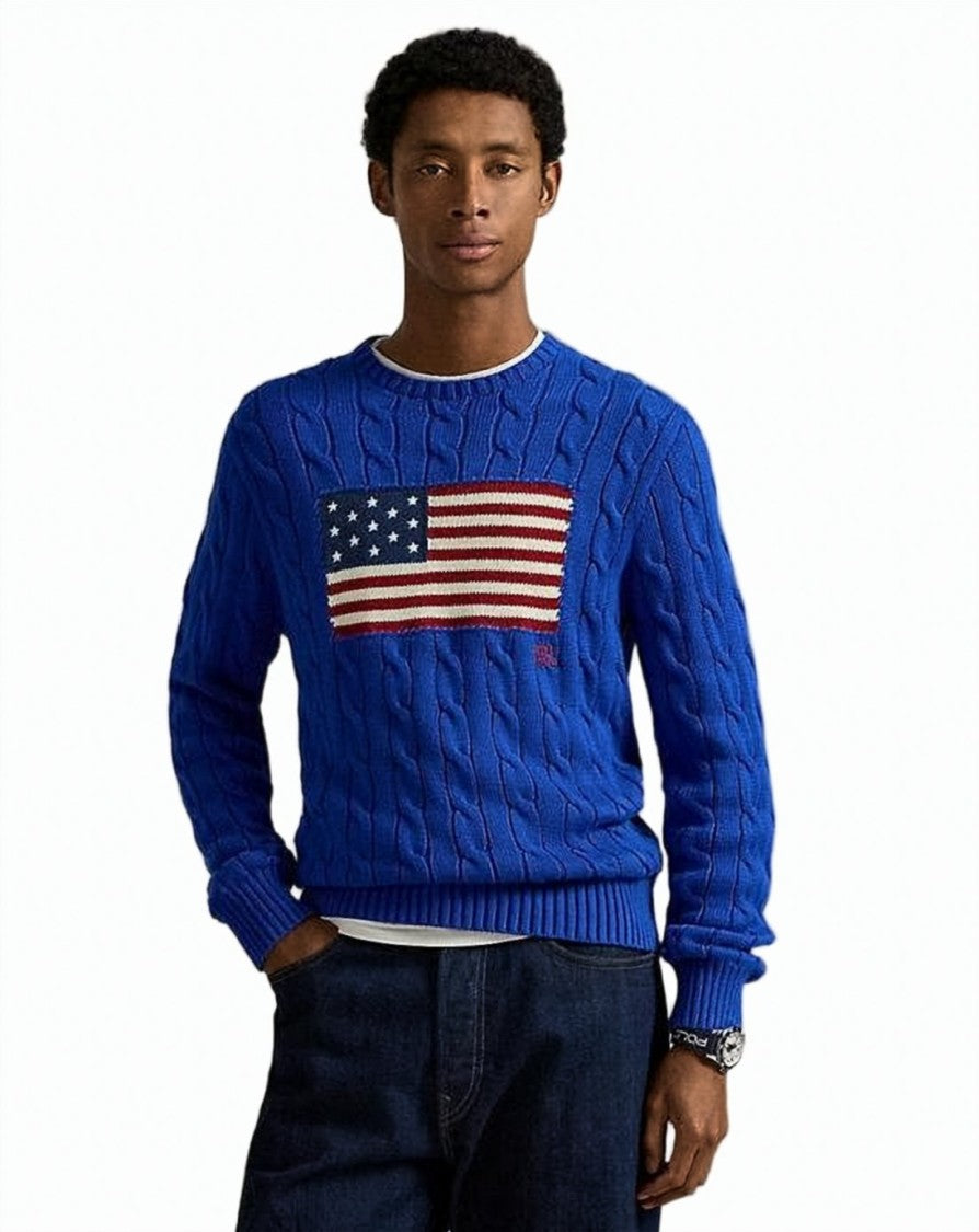 Polo Ralph Lauren Cable-Knit Sweater With Bold Flag Design