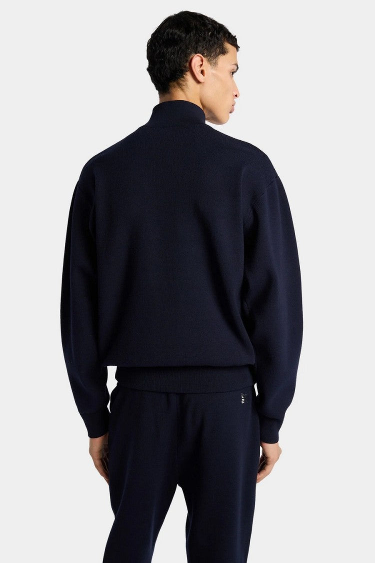 Dsquared2 Navy High Collar D2 Logo Viscose-Blend Zip-Through Knit