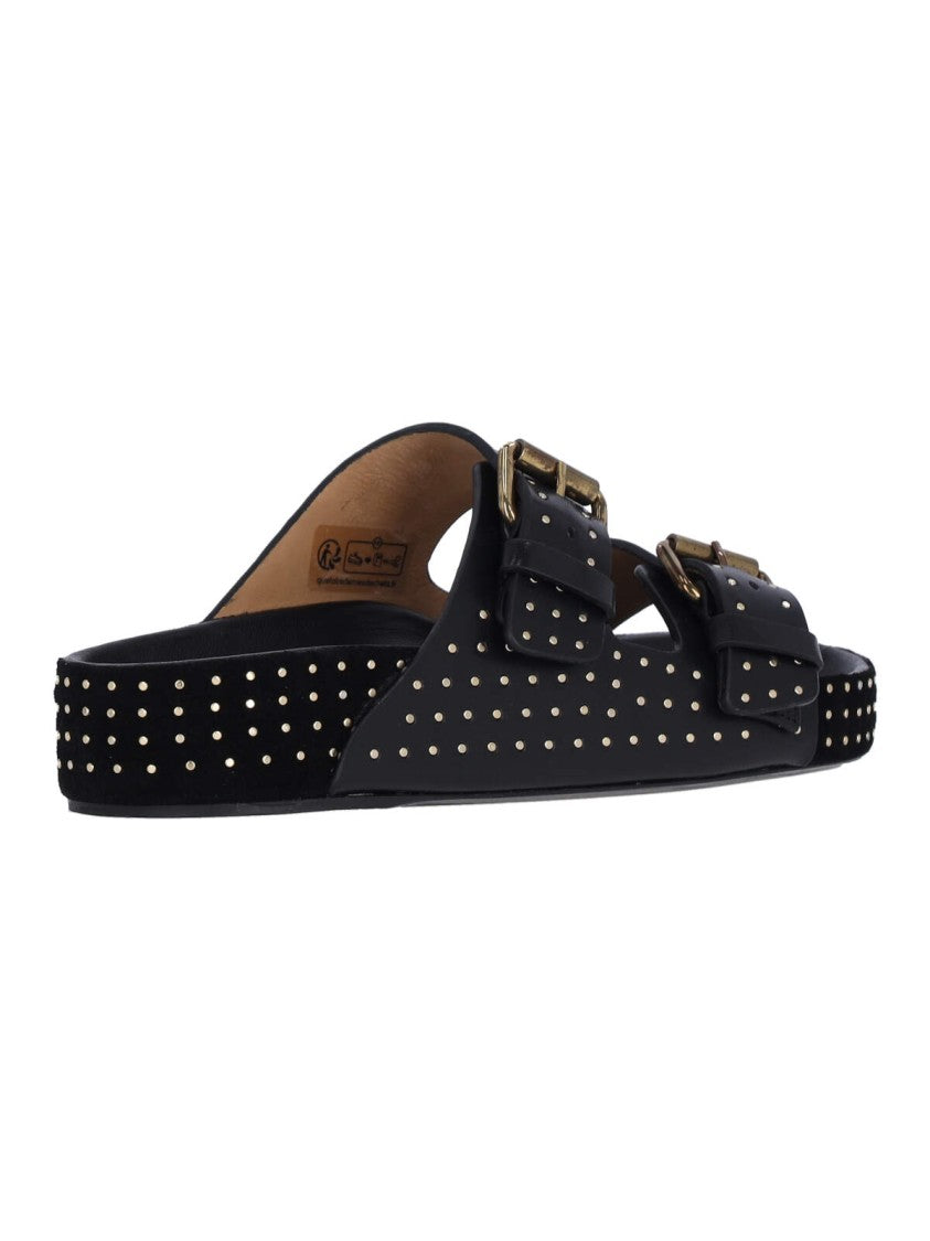 Isabel Marant Black Leather Stud Detail Sandals