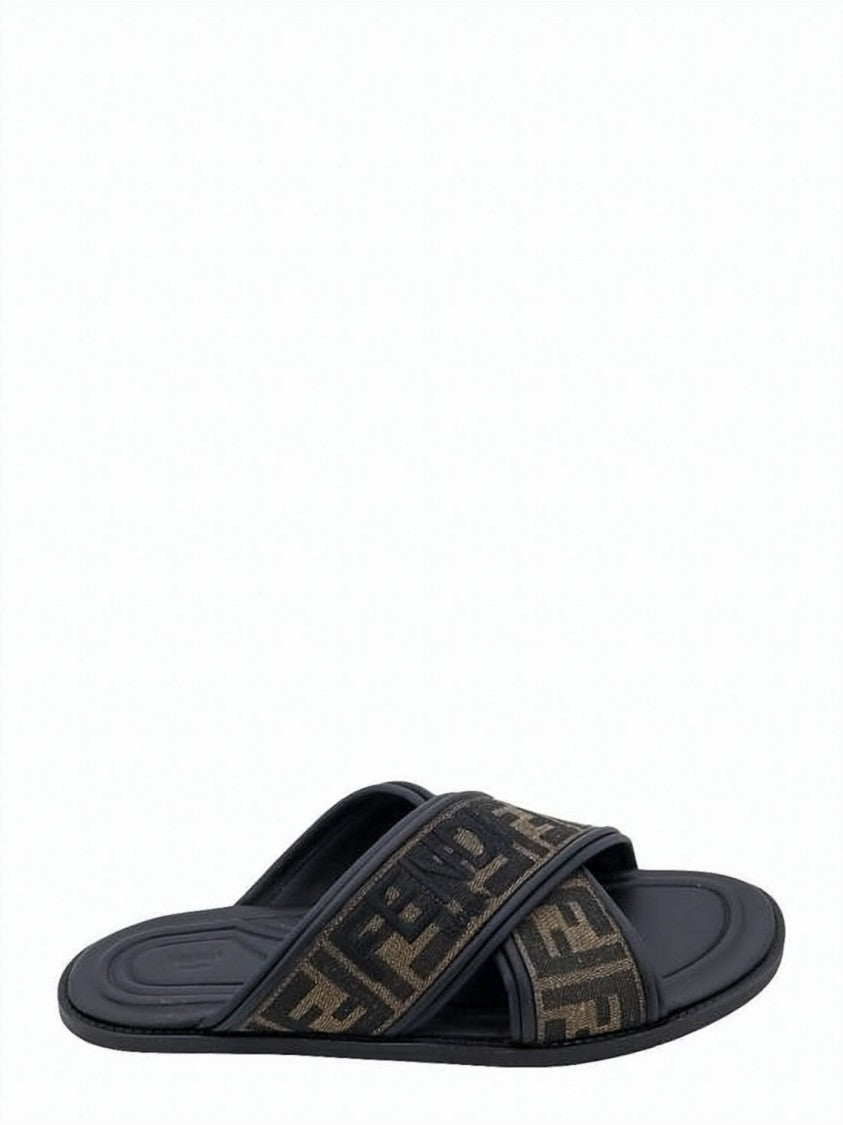 Fendi Crisscross Fabric Slide Sandals With Monogram Design