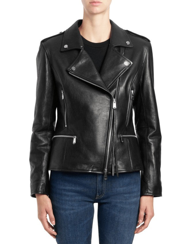 Dondup Zip Leather Jacket With Epaulets And Smooth Finish